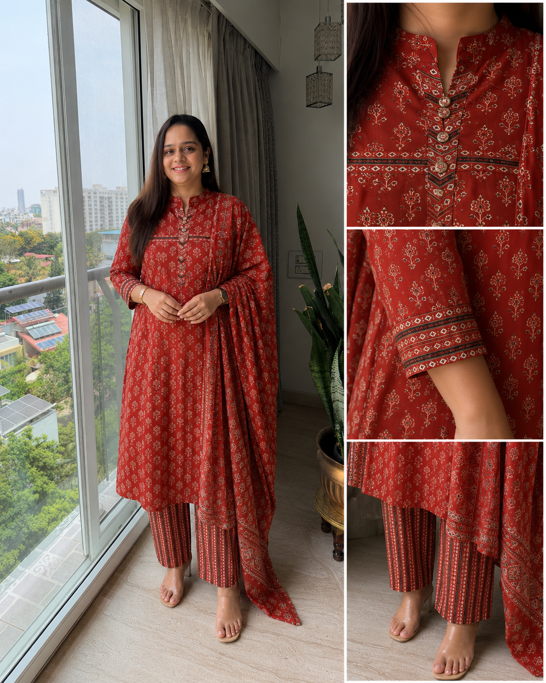 Maroon A Line Suit Set